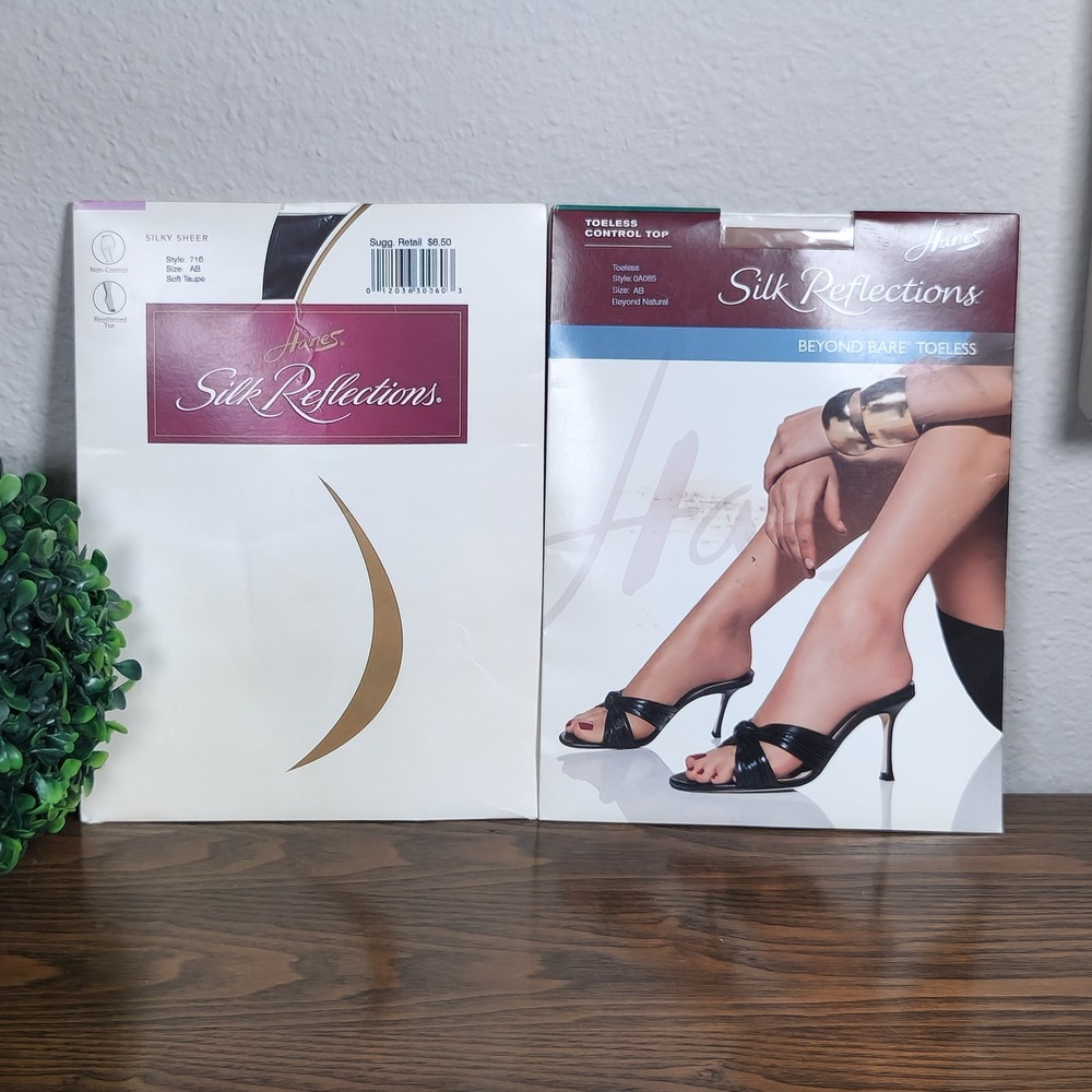 VTG Lot 2 Hanes Silk Reflections Pantyhose 716 Soft Taupe/0A085 Beyond Natural
